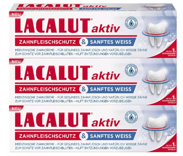 LACALUT Aktiv Zahnpasta, 75ml, strafft Zahnfleisch & weiße Zähne, 3 x 75ml DE