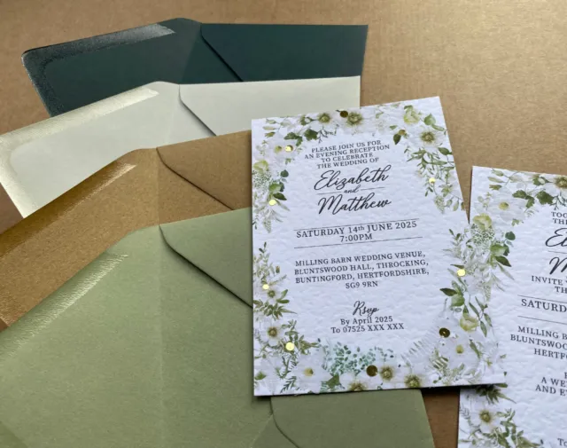 Luxury forest foliage plants WEDDING INVITATIONS rustic greenery white cards