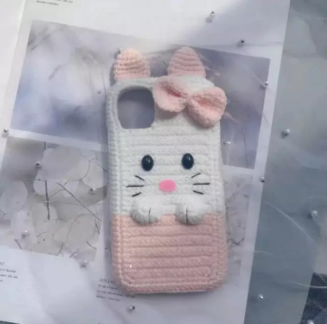 Bowknot Cat DIY Knitted Phone Case Finished Handmade Customized Knitwear Case