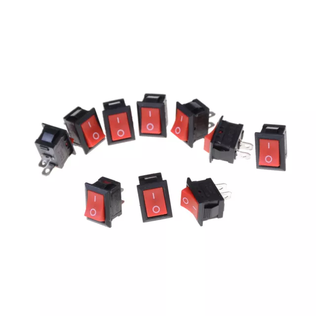 10pcs Red Rocker Switch 2 Pin KCD1-101 250V 6A Boatlike Switch 15*21MM SFP AYUFE