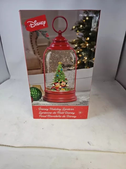 DISNEY HOLIDAY LANTERN Mickey Mouse Christmas Snow Water Globe Glitter ...