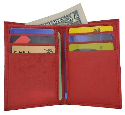 New Slim Thin Mens Bifold Genuine Leather ID Wallet Red Card Holder 71