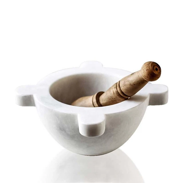 Mortier Et Pilon En Marbre Blanc Navaris - Diamètre 8,5 Cm, Bol Antidérapant Pour épices Et Herbes