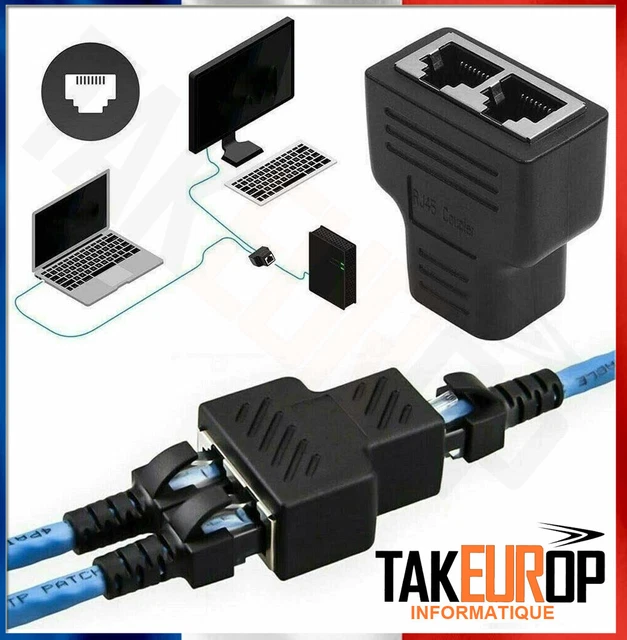 JeoPoom RJ45 Coupleur, LAN RJ45 Ethernet Répartiteur 1 vers 2 câbles