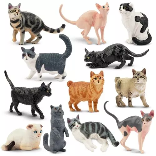 EYSCOTA 12PCS Cat Figurines Plastic Cat Figures Realistic Kitten Toys Cat Cake