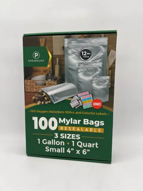 12 Mil Thick 100 Mylar Bags for Food Storage With Oxygen Absorbers 500cc/900ml