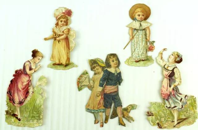 1890's Lovely Victorian Die Cut Kids Scrap Lot of 5 Z25