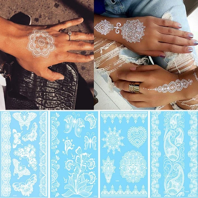 Adesivo tatuaggio all'henné pizzo bianco matrimonio decalcomania braccio body art body art