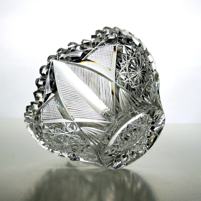 Antique American Brilliant Period ABP Cut Crystal Glass Hobstar Sawtooth 5" Bowl 3