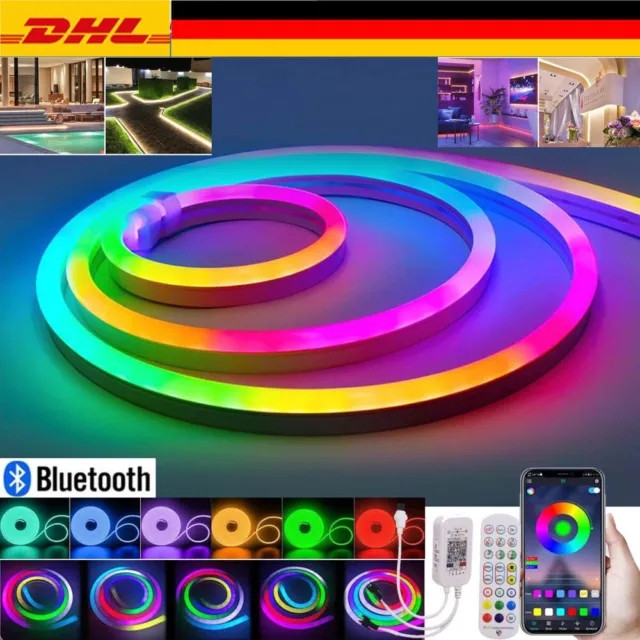 2/3/5M Neon LED Strip Streifen 12V RGB Flex Schlauch diffus Lichtband Dimmbar DE