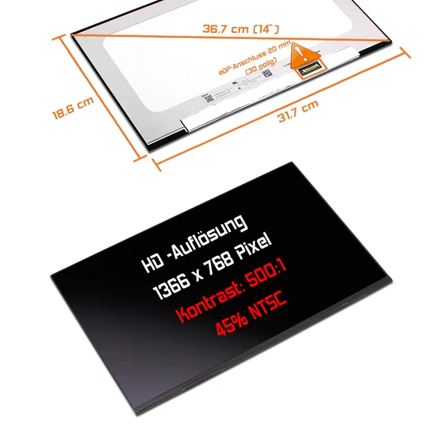 14" 1366x768 WXGA HD LED Ersatz Display matt für Dell DP/N TTMDK CN-0TTMDK
