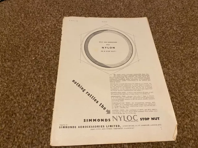 Ac26 Advert 11X8 Simmonds Aerocessories Limitiert = Nyloc Stop Mutter