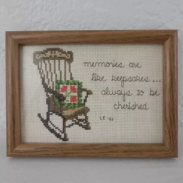 Children Embroidery Finished Framed Nursery Rocking Chair Love Floral Vtg