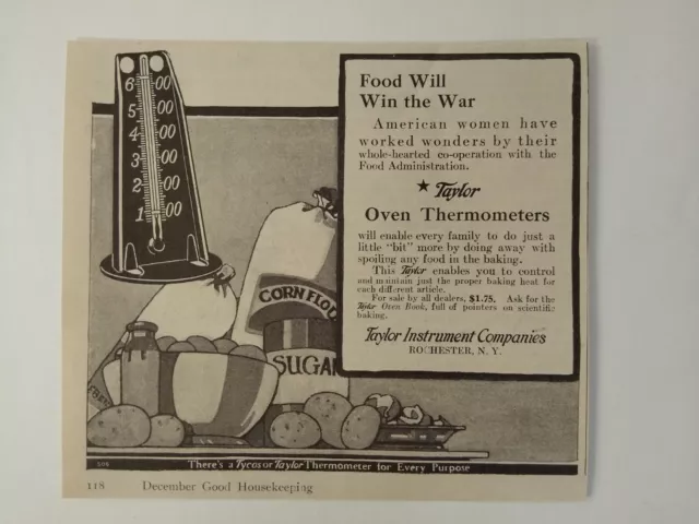 1918 Taylor Oven Thermometer World War 1 Food Will Win The War Vintage Print Ad