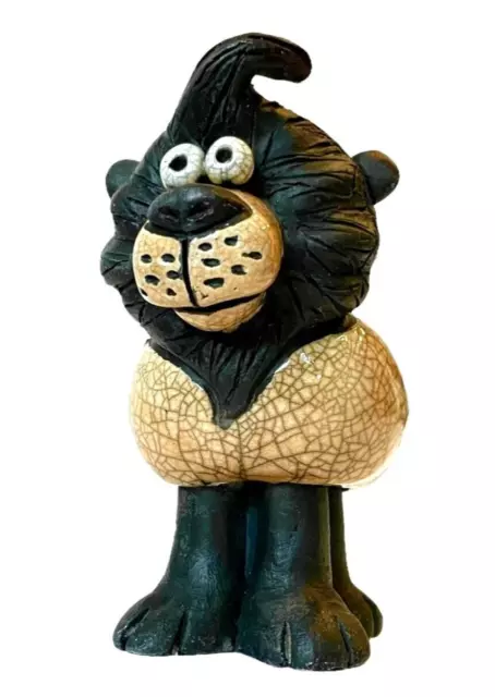 Rare RAKU Hand Made CRAZY CLAY Pottery LION Figurine-South Africa -SIGNED