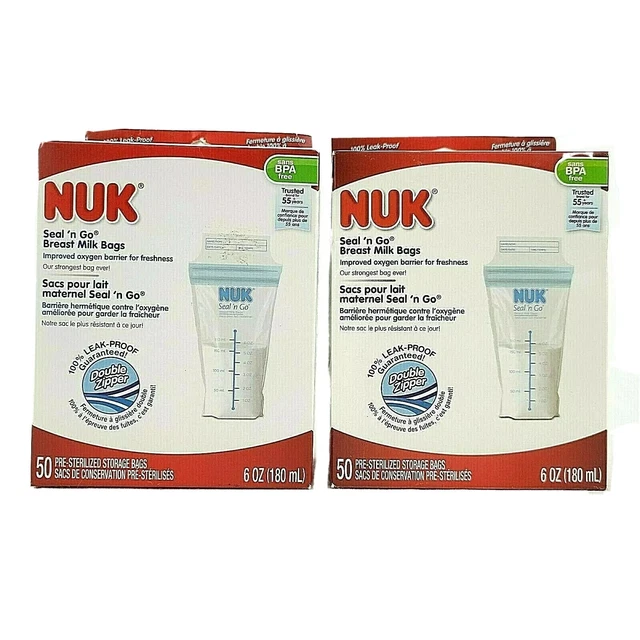 Breast Milk Storage Bags NUK Seal n Go  2 Boxes 100 Bags BPA Free Double Zipper