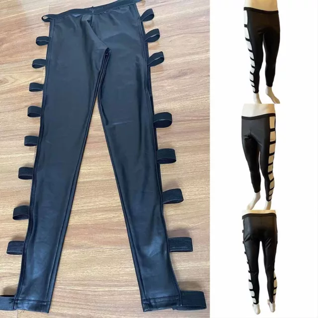 Leggings alla moda in pelle poliuretano cavi alla moda per costume da palcosceni