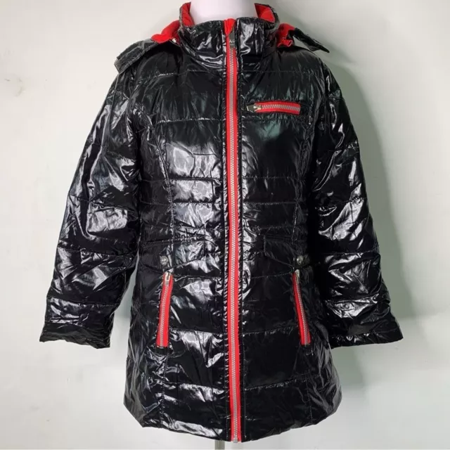 Versace 1969 Girl's Sportivo Shiny Puffer Coat Jacket Black/Red Size 10/12 Years