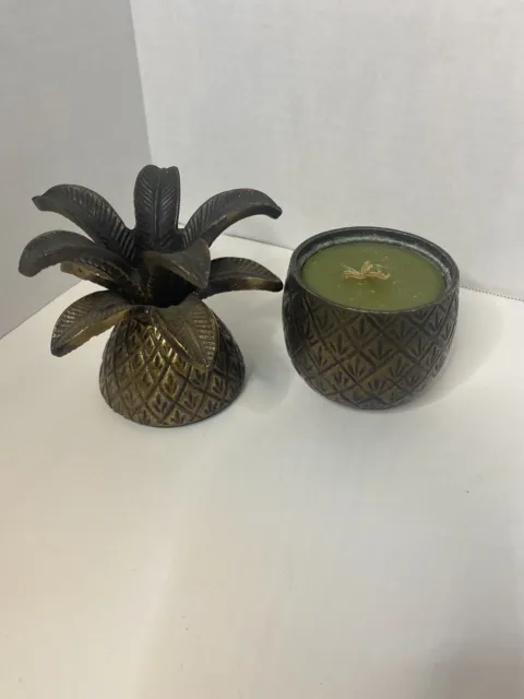 6 1/2" Solid Brass Pineapple Container/ Candle Holder