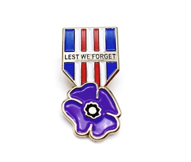 Lest We Forget & Purple Poppy Pin Enamel Badge Brooch Veteran Soldier