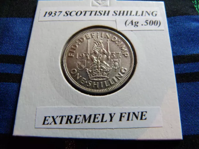 EXTREMELY FINE? 1937 SCOTTISH SHILLING  (Silver .500)  George VI pre 1947