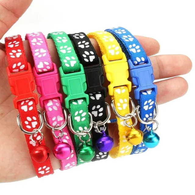 12PCS Dog Collars Pet Cat Puppy Buckle Nylon Collar with Bell 6 Colors-wf