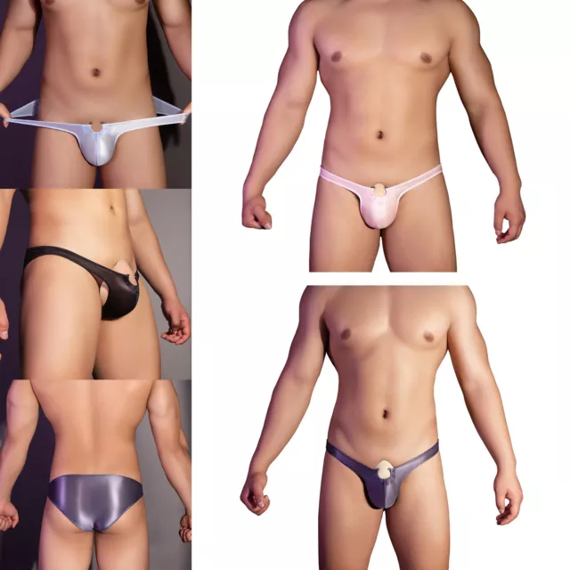 Men's Glossy Panties T-back Stretch Underwear Sheer Briefs Bulge Pouch Thongs