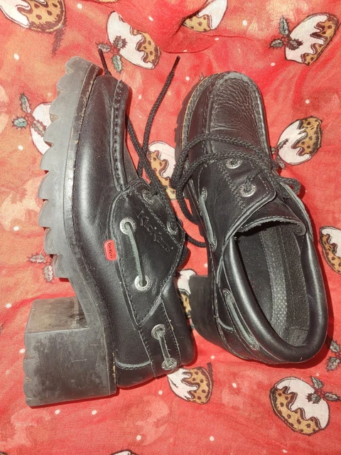 VINTAGE 90S KICKERS Leather Mules Slip On Shoes Chunky Platform