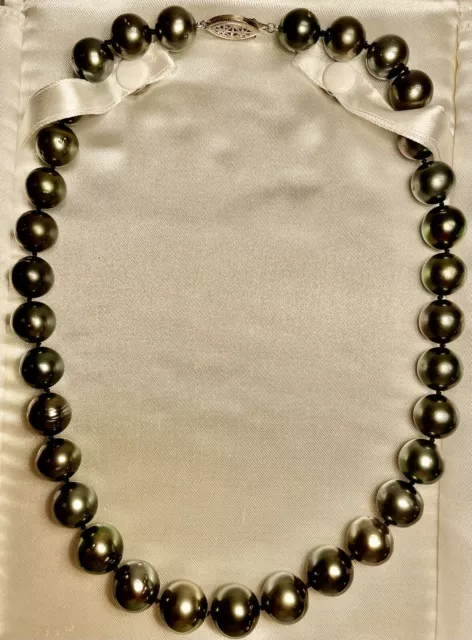 Gorgeous Large Genuine Tahitian South Sea Grey Pearl 18”  11.7-14mm Necklace