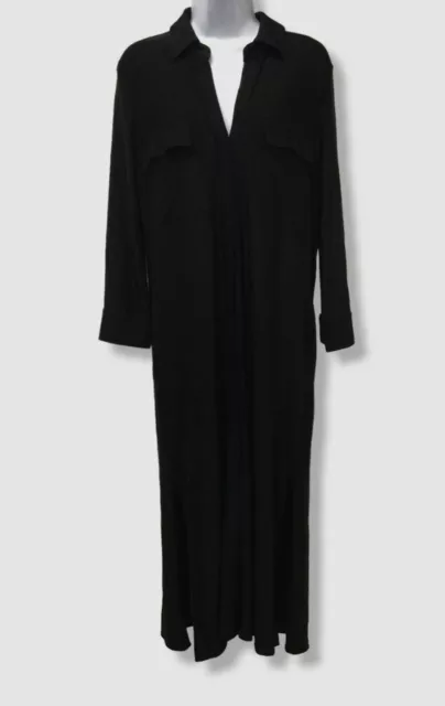 $425 L'agence Women's Black Rivi Midi Shirt Dress Size Small