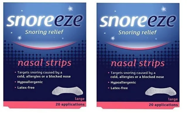 Snoreeze Snoring Relief Nasal Strips Large - 20 Applications - 2 Pack