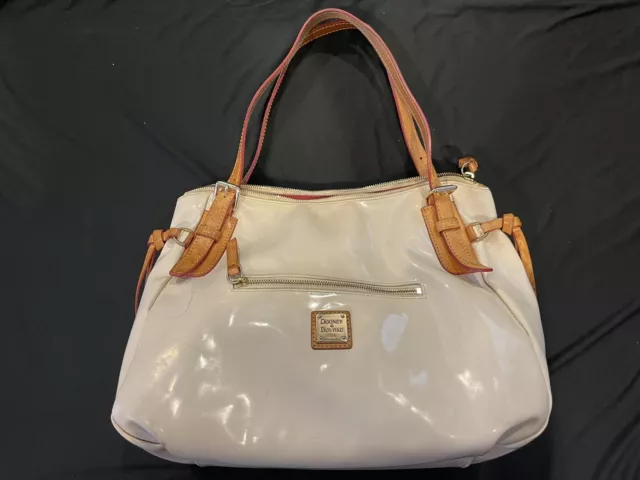 Dooney And Bourke Cream Patent Leather Shoulder Bag Leather Straps