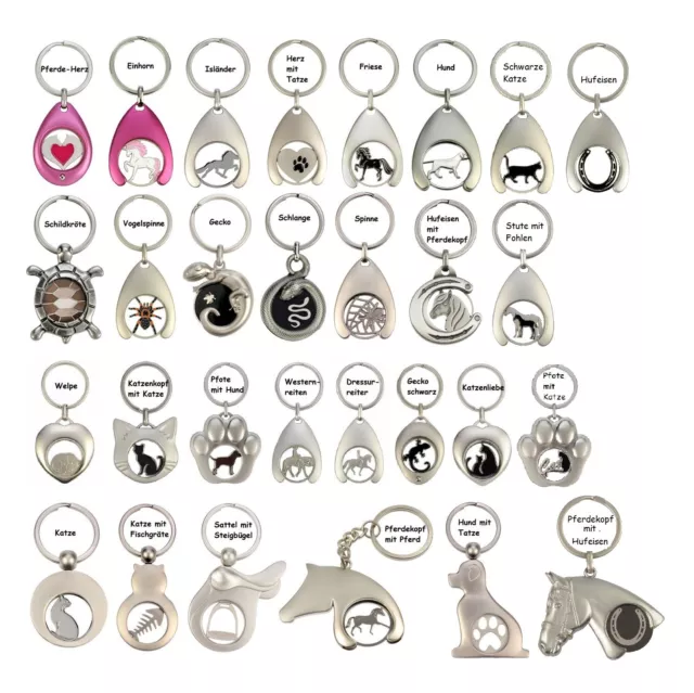 Tierfiguren Schlüsselanhänger mit Chip für Einkaufswagen aus Metall Auswahl