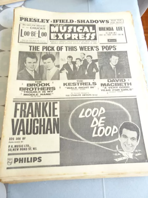 NME New Musical Express Jan 18th 1963 Elvis Presley Frank Ifield The Shadows