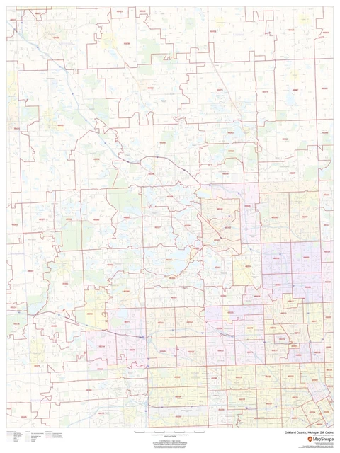 oakland-county-michigan-zip-codes-laminated-wall-map-msh-195-00