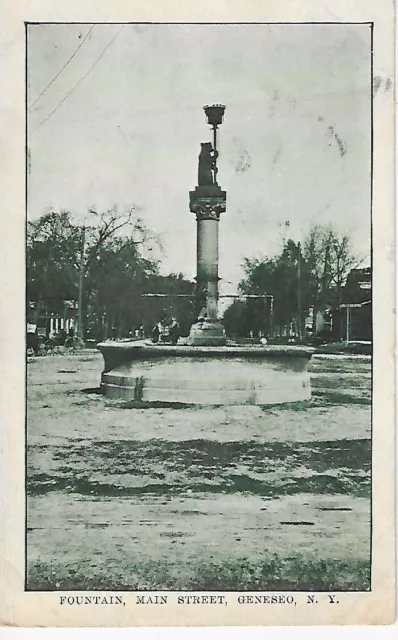 Postcard Main Street Fountain Geneseo New York NY