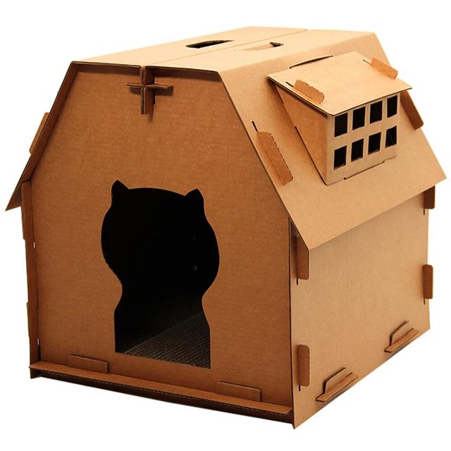 Cat Scratcher House cartón montado hágalo usted mismo cartón corrugado robusta casa para gatitos