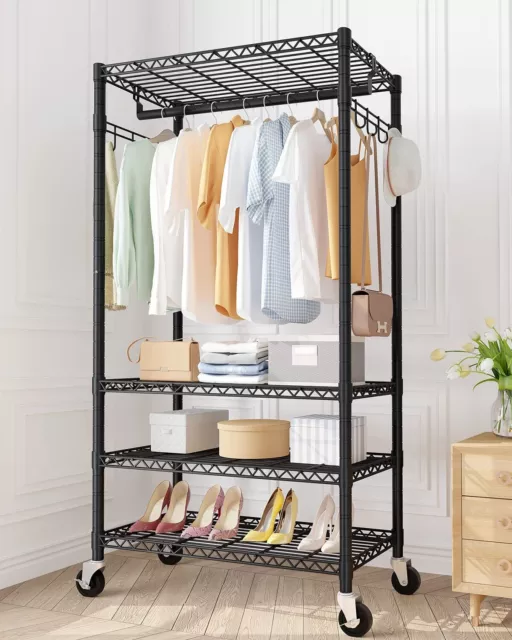 HOKEEPER Adjustable Hanging Clothing Rack Heavy Duty Rolling Wire Garment Rack