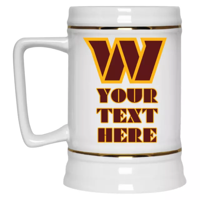 Custom Personalized Washington Commanders White 22 oz Ceramic Beer Mug Stein