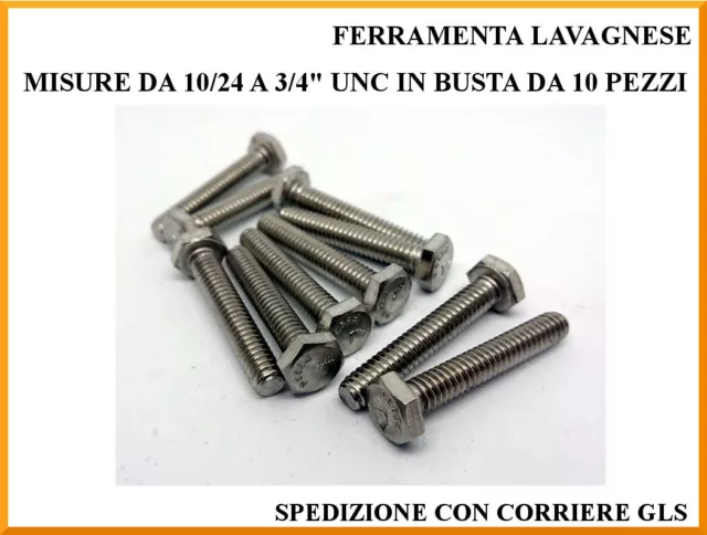 Viti inox testa esagonale aisi 316 in pollici UNC in busta da 10 pezzi