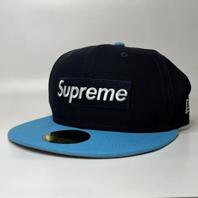 SUPREME NEW ERA Spring Training Box Logo Hat Size 7 1/4 Black Blue SS22