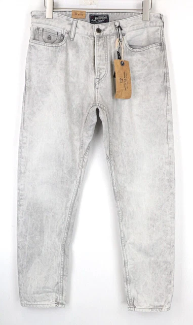 Scotch & Soda Dean Uomo Jeans W31/L32 Grigio Puro Cotone Lavato Larga Conico Fit
