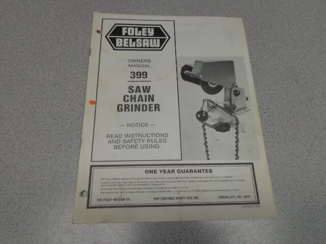 Foley Belsaw  Model 399 Chain Saw Grinder Owners Manual  Original