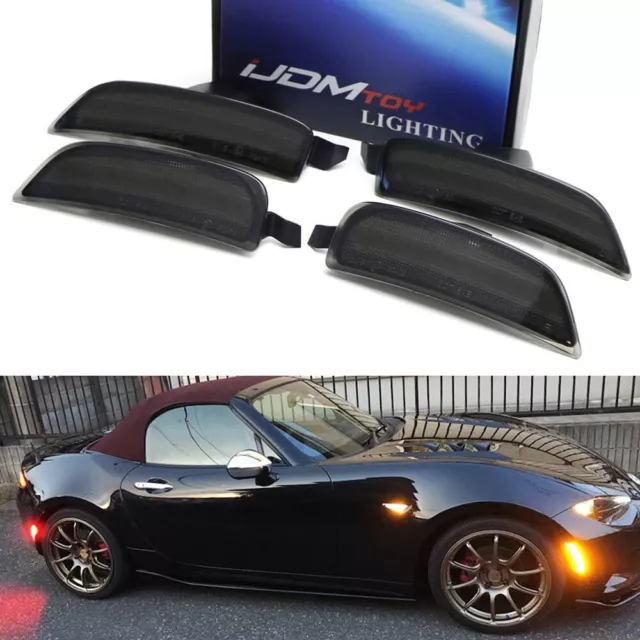 Smoked Lens Amber/Red Full LED Side Marker Light Kit For 16-up Mazda MX-5 Miata