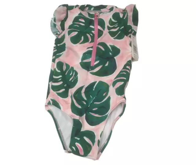 NWT Gymboree 2T Baby Girl 1-piece Rash guard Swim Suit pink green palm leaves