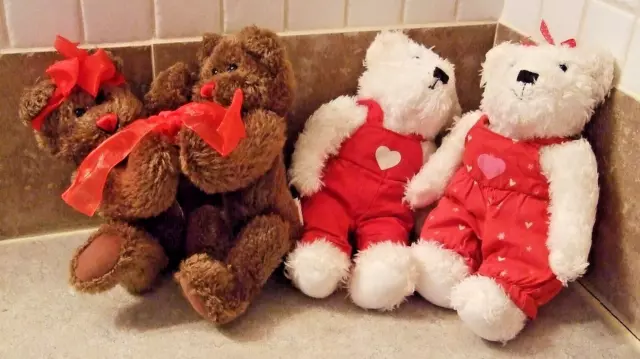 Lot of Two Pair Soft Plush Stuffed Valentine's Day Teddy Bears by Hallmark - (W)