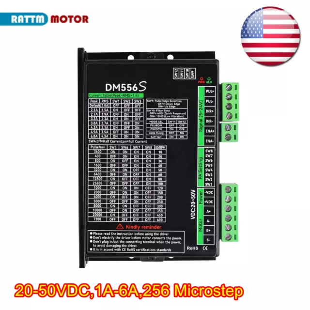 【US】 DM556S Stepper Motor Driver 20-50V DC 256 microstep 1-6A for Nema17/23/34