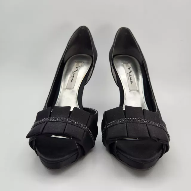 Nina Size 7 M Elanna Heels Black Luster Dress Shoes Beaded Ribbon Toe NOTE WEAR 3