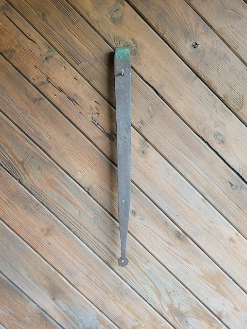 19c Antique Hand Wrought Forged Iron Barn Door Strap Hinges 26" 5
