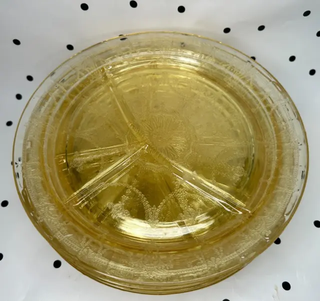 8 Set Vintage Anchor Hocking Cameo Ballerina Yellow Depression Glass Grill Plate